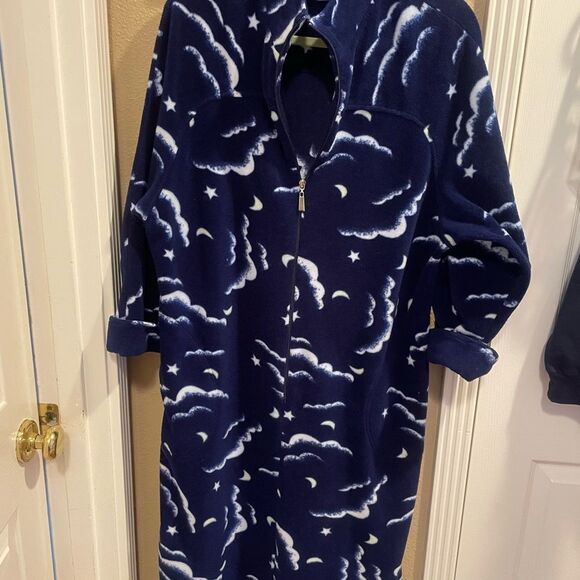 I.C. Winters Vintage Moon Stars Clouds Dark Blue Plush Half Zip Womens Robe M - Picture 16 of 16